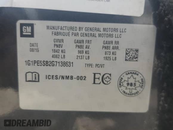 2016 Chevrolet Cruze LT with VIN 1G1PE5SB2G7138631, listed as a Copart auction lot 81106435 with 93,880 mi miles and Salvage title. Bid and sale history available at DreamBid. Image 12.