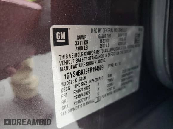 2015 Cadillac Escalade Luxury z VIN 1GYS4BKJ9FR194699, wystawiony jako Copart lot #84727455 z przebiegiem 119 469 mil mil oraz Szkoda całkowita • Salvage title. Historia ofert i sprzedaży dostępna na DreamBid. Obrazek 14.