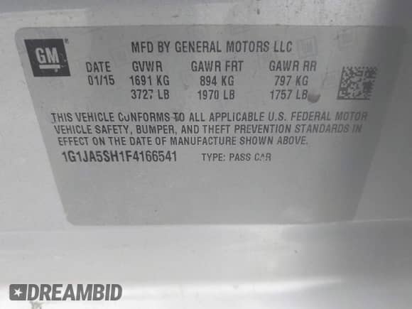 2015 Chevrolet Sonic LS с VIN 1G1JA5SH1F4166541, выставлен на аукционе IAAI как лот 42741092 с пробегом 87 706 миль миль и . История ставок и продаж доступна на DreamBid. Изображение 9.
