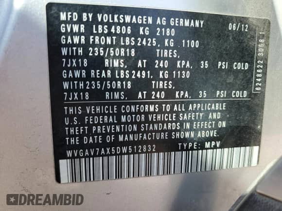 2013 Volkswagen Tiguan SE с VIN WVGAV7AX5DW512832, выставлен на аукционе Copart как лот 49645605 с пробегом 121 341 миль миль и Чистый • Clean title. История ставок и продаж доступна на DreamBid. Изображение 13.