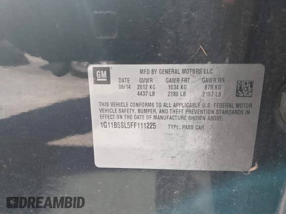 2015 Chevrolet Malibu LS z VIN 1G11B5SL5FF111225, wystawiony jako IAAI lot #43176356 z przebiegiem Nie podano mil oraz . Historia ofert i sprzedaży dostępna na DreamBid. Obrazek 9.