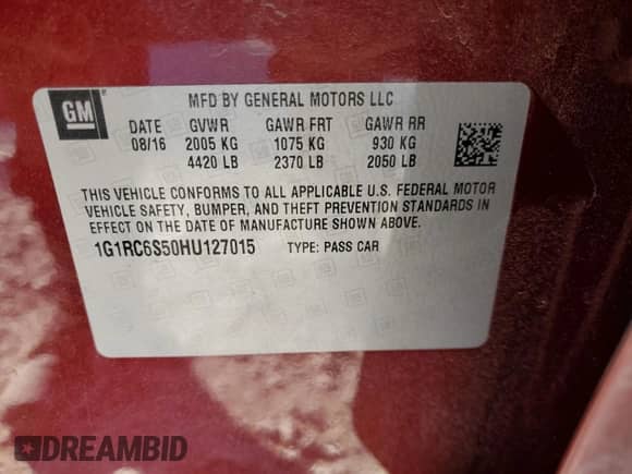 2017 Chevrolet Volt LT с VIN 1G1RC6S50HU127015, выставлен на аукционе Copart как лот 36502863 с пробегом Не указан миль и . История ставок и продаж доступна на DreamBid. Изображение 12.