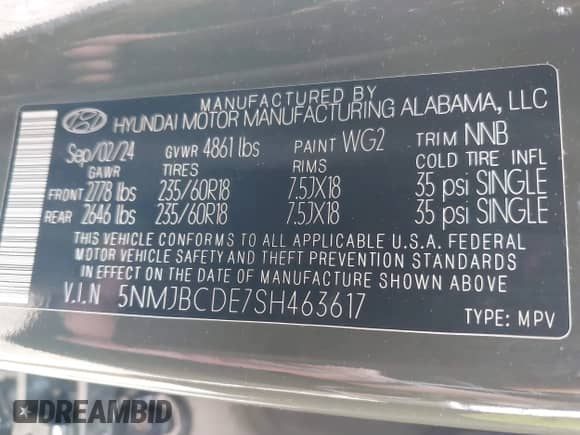 2025 Hyundai Tucson SEL with VIN 5NMJBCDE7SH463617, listed as a IAAI auction lot 41806401 with 15,959 mi miles and . Bid and sale history available at DreamBid. Image 9.