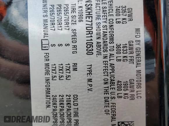 2013 Chevrolet Suburban LS with VIN 1GNSKHE77DR110530, listed as a Copart auction lot 71466445 with 193,208 mi miles and Clean title. Bid and sale history available at DreamBid. Image 13.