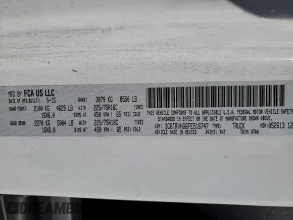 2015 Ram ProMaster Cargo с VIN 3C6TRVNG6FE516747, выставлен на аукционе Copart как лот 42128965 с пробегом 266 877 миль миль и Списание • Salvage title. История ставок и продаж доступна на DreamBid. Изображение 14.