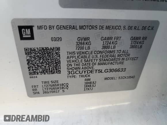 2020 Chevrolet Silverado 1500 LT с VIN 3GCUYDET5LG306633, выставлен на аукционе Copart как лот 51392175 с пробегом 116 686 миль миль и Списание • Salvage title. История ставок и продаж доступна на DreamBid. Изображение 14.