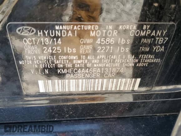 2015 Hyundai Sonata z VIN KMHEC4A46FA131874, wystawiony jako Copart lot #62054485 z przebiegiem 124 392 mil mil oraz Szkoda całkowita • Salvage title. Historia ofert i sprzedaży dostępna na DreamBid. Obrazek 12.