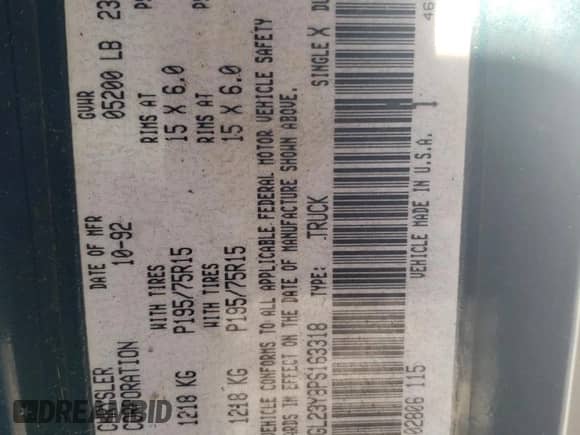 1993 Dodge Dakota z VIN 1B7GL23Y8PS163318, wystawiony jako Copart lot #78370024 z przebiegiem 182 015 mil mil oraz Nie do naprawy • Non repairable. Historia ofert i sprzedaży dostępna na DreamBid. Obrazek 12.