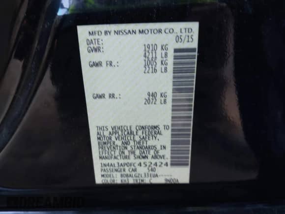 2015 Nissan Altima S z VIN 1N4AL3AP0FC452424, wystawiony jako IAAI lot #43080165 z przebiegiem 182 275 mil mil oraz . Historia ofert i sprzedaży dostępna na DreamBid. Obrazek 9.