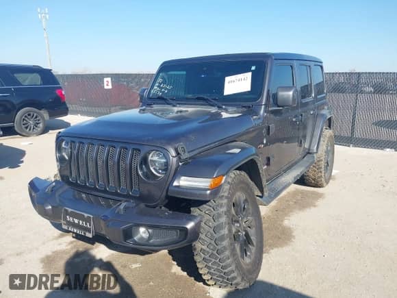 2021 Jeep Wrangler Unlimited Sahara Altitude z VIN 1C4HJXEN9MW618188, wystawiony jako IAAI lot #41674142 z przebiegiem 66 302 mil mil oraz . Historia ofert i sprzedaży dostępna na DreamBid. Obrazek 2.