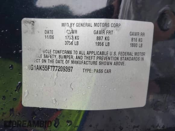 2007 Chevrolet Cobalt LS с VIN 1G1AK55F777209397, выставлен на аукционе IAAI как лот 41561919 с пробегом 138 609 миль миль и . История ставок и продаж доступна на DreamBid. Изображение 9.