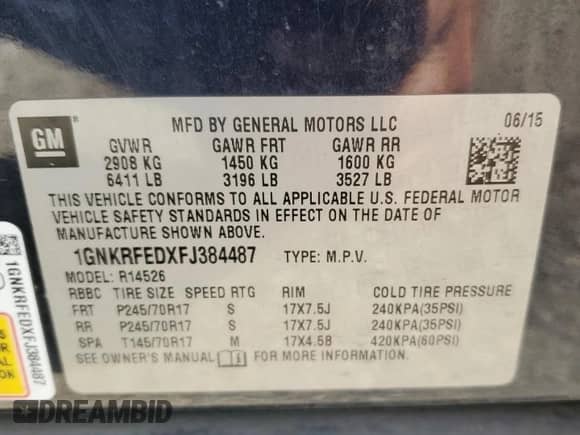 2015 Chevrolet Traverse LS с VIN 1GNKRFEDXFJ384487, выставлен на аукционе Copart как лот 80156795 с пробегом 156 190 миль миль и Списание • Salvage title. История ставок и продаж доступна на DreamBid. Изображение 13.