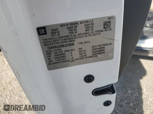 2011 Chevrolet Traverse LTZ z VIN 1GNKRLED6BJ375908, wystawiony jako Copart lot #66725775 z przebiegiem 226 702 mil mil oraz Szkoda całkowita • Salvage title. Historia ofert i sprzedaży dostępna na DreamBid. Obrazek 13.