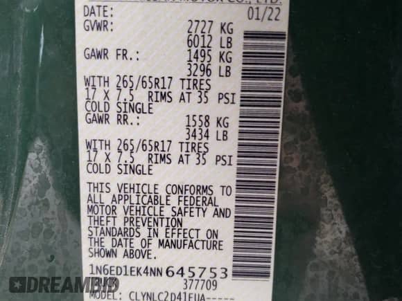 2022 Nissan Frontier Pro-4X z VIN 1N6ED1EK4NN645753, wystawiony jako Copart lot #62924885 z przebiegiem 37 180 mil mil oraz Szkoda całkowita • Salvage title. Historia ofert i sprzedaży dostępna na DreamBid. Obrazek 12.