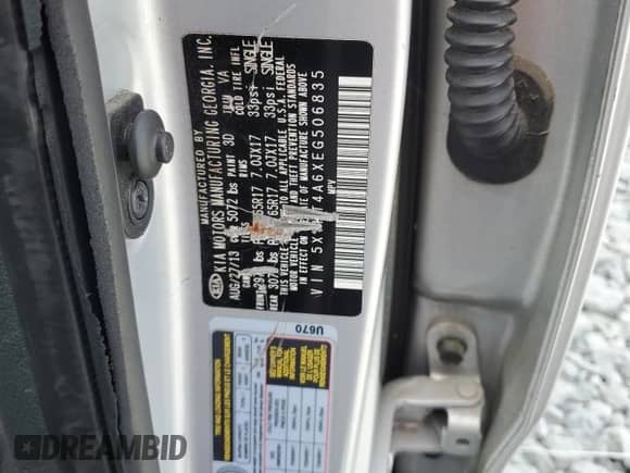 2014 Kia Sorento LX с VIN 5XYKT4A6XEG506835, выставлен на аукционе Copart как лот 70697405 с пробегом 130 943 миль миль и Списание • Salvage title. История ставок и продаж доступна на DreamBid. Изображение 13.