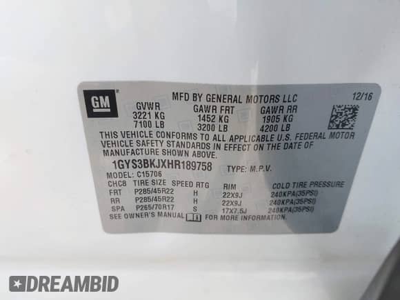 2017 Cadillac Escalade Luxury z VIN 1GYS3BKJXHR189758, wystawiony jako IAAI lot #42705034 z przebiegiem 152 879 mil mil oraz . Historia ofert i sprzedaży dostępna na DreamBid. Obrazek 9.