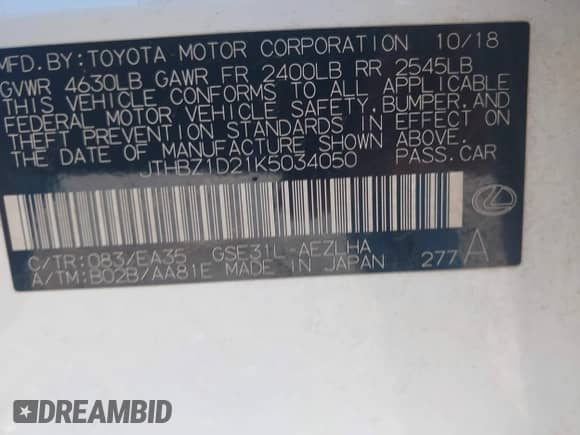 2019 Lexus IS 350 с VIN JTHBZ1D21K5034050, выставлен на аукционе IAAI как лот 42306165 с пробегом 75 886 миль миль и . История ставок и продаж доступна на DreamBid. Изображение 8.