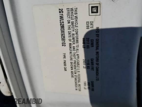 1999 Chevrolet Lumina с VIN 2G1WL52M3X9258102, выставлен на аукционе Copart как лот 78395374 с пробегом 143 011 миль миль и Списание • Salvage title. История ставок и продаж доступна на DreamBid. Изображение 12.