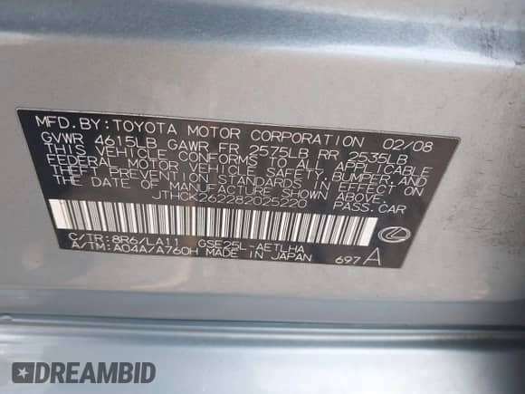 2008 Lexus IS 250 с VIN JTHCK262282025220, выставлен на аукционе IAAI как лот 43557245 с пробегом 229 636 миль миль и . История ставок и продаж доступна на DreamBid. Изображение 9.