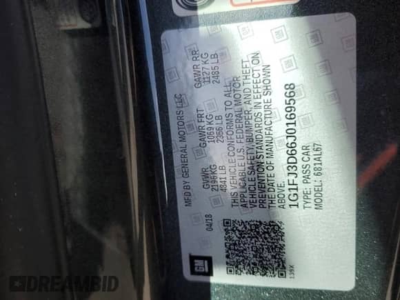 2018 Chevrolet Camaro ZL1 с VIN 1G1FJ3D66J0169568, выставлен на аукционе Copart как лот 46657185 с пробегом 36 198 миль миль и Списание • Salvage title. История ставок и продаж доступна на DreamBid. Изображение 13.