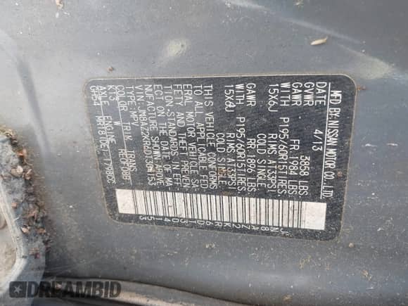 2013 Nissan Cube S z VIN JN8AZ2KR6DT304153, wystawiony jako IAAI lot #42045867 z przebiegiem 174 214 mil mil oraz . Historia ofert i sprzedaży dostępna na DreamBid. Obrazek 9.