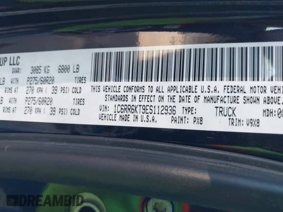 2014 Ram 1500 Tradesman with VIN 1C6RR6KT9ES112936, listed as a IAAI auction lot 41811778 with 147,654 mi miles and . Bid and sale history available at DreamBid. Image 9.
