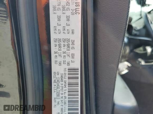 2020 Dodge Durango SXT Plus with VIN 1C4RDHAG6LC329813, listed as a Copart auction lot 72844584 with 60,442 mi miles and Non repairable. Bid and sale history available at DreamBid. Image 15.