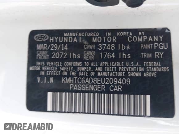 2014 Hyundai Veloster with VIN KMHTC6AD8EU209409, listed as a IAAI auction lot 42087236 with 124,459 mi miles and . Bid and sale history available at DreamBid. Image 9.