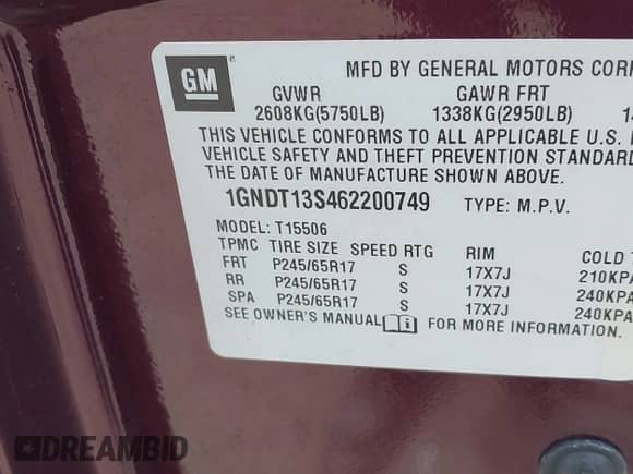 2006 Chevrolet TrailBlazer LS with VIN 1GNDT13S462200749, listed as a IAAI auction lot 42235770 with 93,782 mi miles and . Bid and sale history available at DreamBid. Image 9.