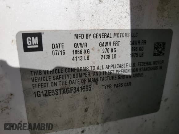 2016 Chevrolet Malibu LT с VIN 1G1ZE5STXGF341595, выставлен на аукционе Copart как лот 86827065 с пробегом 143 589 миль миль и Чистый • Clean title. История ставок и продаж доступна на DreamBid. Изображение 12.