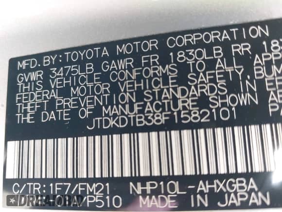 2015 Toyota Prius One z VIN JTDKDTB38F1582101, wystawiony jako IAAI lot #42429002 z przebiegiem 182 948 mil mil oraz . Historia ofert i sprzedaży dostępna na DreamBid. Obrazek 9.