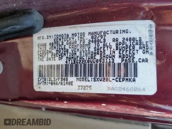 1997 Toyota Camry LE с VIN 4T1BG22K0VU093113, выставлен на аукционе Copart как лот 61350165 с пробегом 92 603 миль миль и Чистый • Clean title. История ставок и продаж доступна на DreamBid. Изображение 13.