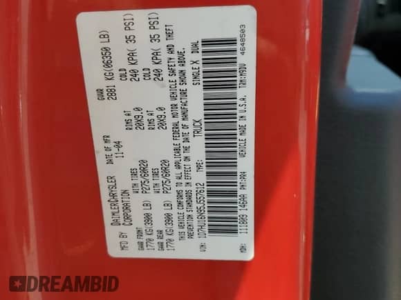 2005 Dodge 1500 ST z VIN 1D7HU16N95J557612, wystawiony jako Copart lot #62148835 z przebiegiem 142 789 mil mil oraz Nie do naprawy • Non repairable. Historia ofert i sprzedaży dostępna na DreamBid. Obrazek 12.