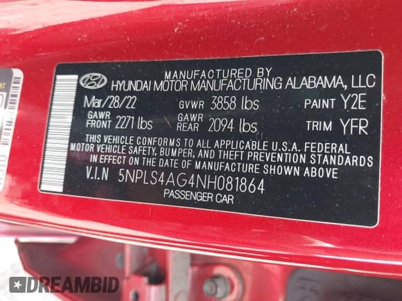2022 Hyundai Elantra SEL с VIN 5NPLS4AG4NH081864, выставлен на аукционе IAAI как лот 43138105 с пробегом 38 287 миль миль и . История ставок и продаж доступна на DreamBid. Изображение 9.