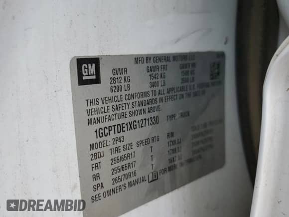 2016 Chevrolet Colorado 4WD Z71 with VIN 1GCPTDE1XG1271330, listed as a Copart auction lot 56145625 with 130,184 mi miles and Salvage title. Bid and sale history available at DreamBid. Image 13.