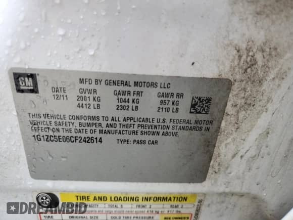 2012 Chevrolet Malibu 1LT with VIN 1G1ZC5E06CF242614, listed as a Copart auction lot 83780275 with 199,518 mi miles and Non repairable. Bid and sale history available at DreamBid. Image 12.