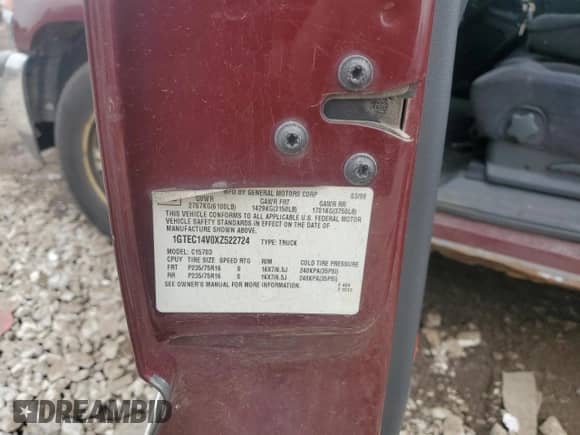 1999 GMC Sierra 1500 SLE с VIN 1GTEC14V0XZ522724, выставлен на аукционе Copart как лот 49694695 с пробегом 122 159 миль миль и Списание • Salvage title. История ставок и продаж доступна на DreamBid. Изображение 12.