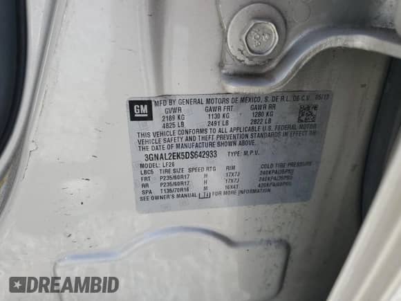 2013 Chevrolet Captiva Sport LS с VIN 3GNAL2EK5DS642933, выставлен на аукционе Copart как лот 86630555 с пробегом 199 784 миль миль и Чистый • Clean title. История ставок и продаж доступна на DreamBid. Изображение 13.