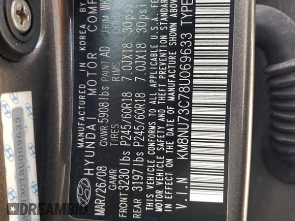 2008 Hyundai Veracruz GLS с VIN KM8NU73C78U069633, выставлен на аукционе Copart как лот 68038155 с пробегом 172 475 миль миль и Списание • Salvage title. История ставок и продаж доступна на DreamBid. Изображение 13.