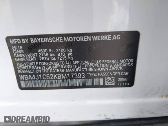 2019 BMW 4 Series 430i z VIN WBA4J1C52KBM17393, wystawiony jako IAAI lot #41914794 z przebiegiem 70 930 mil mil oraz . Historia ofert i sprzedaży dostępna na DreamBid. Obrazek 9.