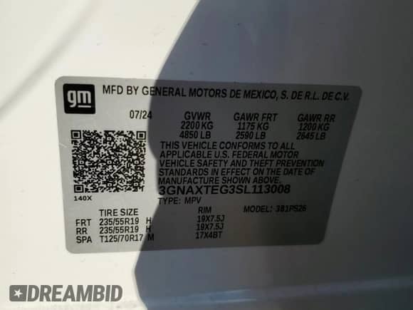 2025 Chevrolet Equinox AWD RS с VIN 3GNAXTEG3SL113008, выставлен на аукционе Copart как лот 80384854 с пробегом 3 047 миль миль и Списание • Salvage title. История ставок и продаж доступна на DreamBid. Изображение 15.