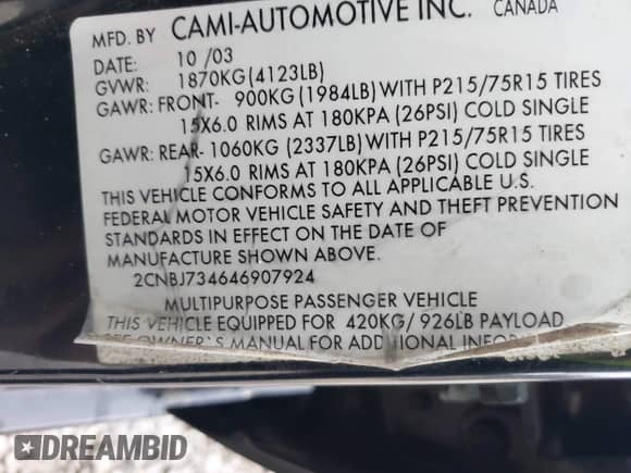 2004 Chevrolet Tracker ZR2 with VIN 2CNBJ734646907924, listed as a IAAI auction lot 42088809 with 98,797 mi miles and . Bid and sale history available at DreamBid. Image 9.