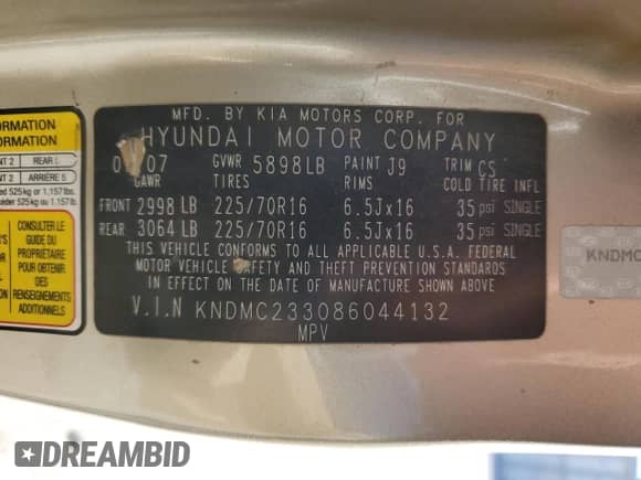 2008 Hyundai Entourage GLS с VIN KNDMC233086044132, выставлен на аукционе Copart как лот 41812915 с пробегом 238 826 миль миль и Списание • Salvage title. История ставок и продаж доступна на DreamBid. Изображение 14.