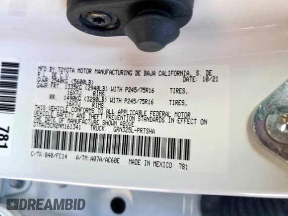 2022 Toyota Tacoma SR5 с VIN 3TMAZ5CN2NM161341, выставлен на аукционе Copart как лот 86652005 с пробегом 31 538 миль миль и Списание • Salvage title. История ставок и продаж доступна на DreamBid. Изображение 12.