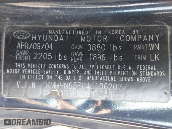 2004 Hyundai Tiburon GT с VIN KMHHN65F04U136207, выставлен на аукционе IAAI как лот 43035409 с пробегом Не указан миль и . История ставок и продаж доступна на DreamBid. Изображение 9.