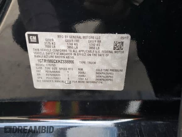 2017 GMC Sierra 1500 SLE z VIN 1GTR1MECXHZ338866, wystawiony jako Copart lot #77050163 z przebiegiem 51 798 mil mil oraz Czysty tytuł • Clean title. Historia ofert i sprzedaży dostępna na DreamBid. Obrazek 13.