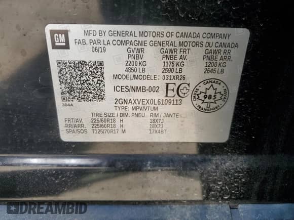 2020 Chevrolet Equinox LT z VIN 2GNAXVEX0L6109113, wystawiony jako Copart lot #65385025 z przebiegiem 87 724 mil mil oraz Czysty tytuł • Clean title. Historia ofert i sprzedaży dostępna na DreamBid. Obrazek 13.