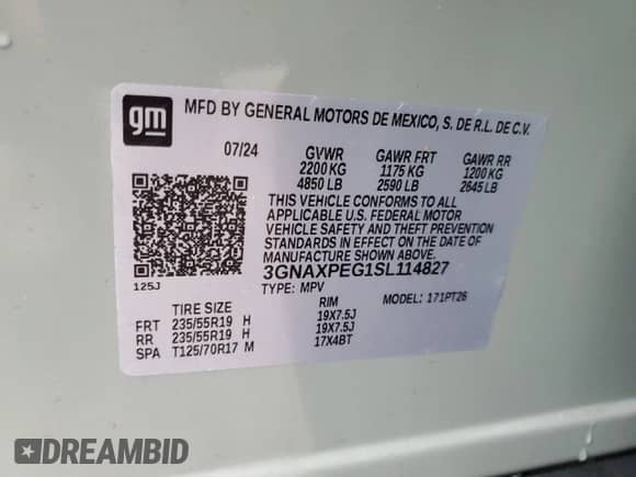 2025 Chevrolet Equinox AWD LT z VIN 3GNAXPEG1SL114827, wystawiony jako Copart lot #86046254 z przebiegiem Nie podano mil oraz Szkoda całkowita • Salvage title. Historia ofert i sprzedaży dostępna na DreamBid. Obrazek 15.