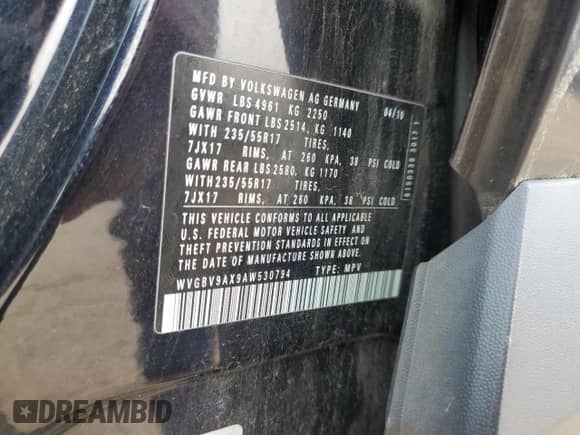 2010 Volkswagen Tiguan с VIN WVGBV9AX9AW530794, выставлен на аукционе Copart как лот 59271805 с пробегом 44 321 миль миль и Списание • Salvage title. История ставок и продаж доступна на DreamBid. Изображение 13.