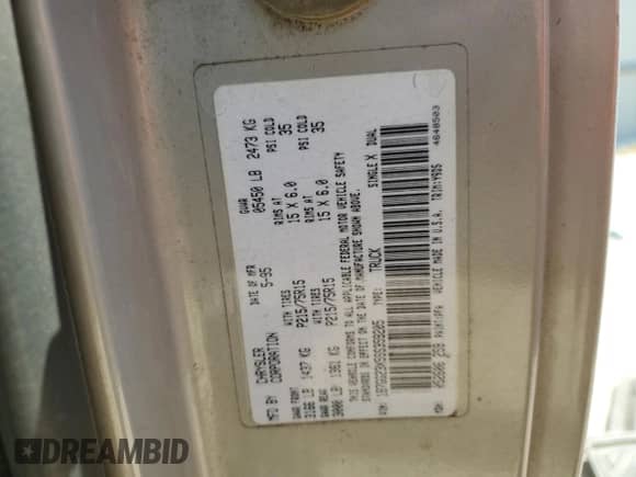 1995 Dodge Dakota с VIN 1B7GG23X5SS359205, выставлен на аукционе Copart как лот 70829715 с пробегом 170 645 миль миль и Списание • Salvage title. История ставок и продаж доступна на DreamBid. Изображение 12.